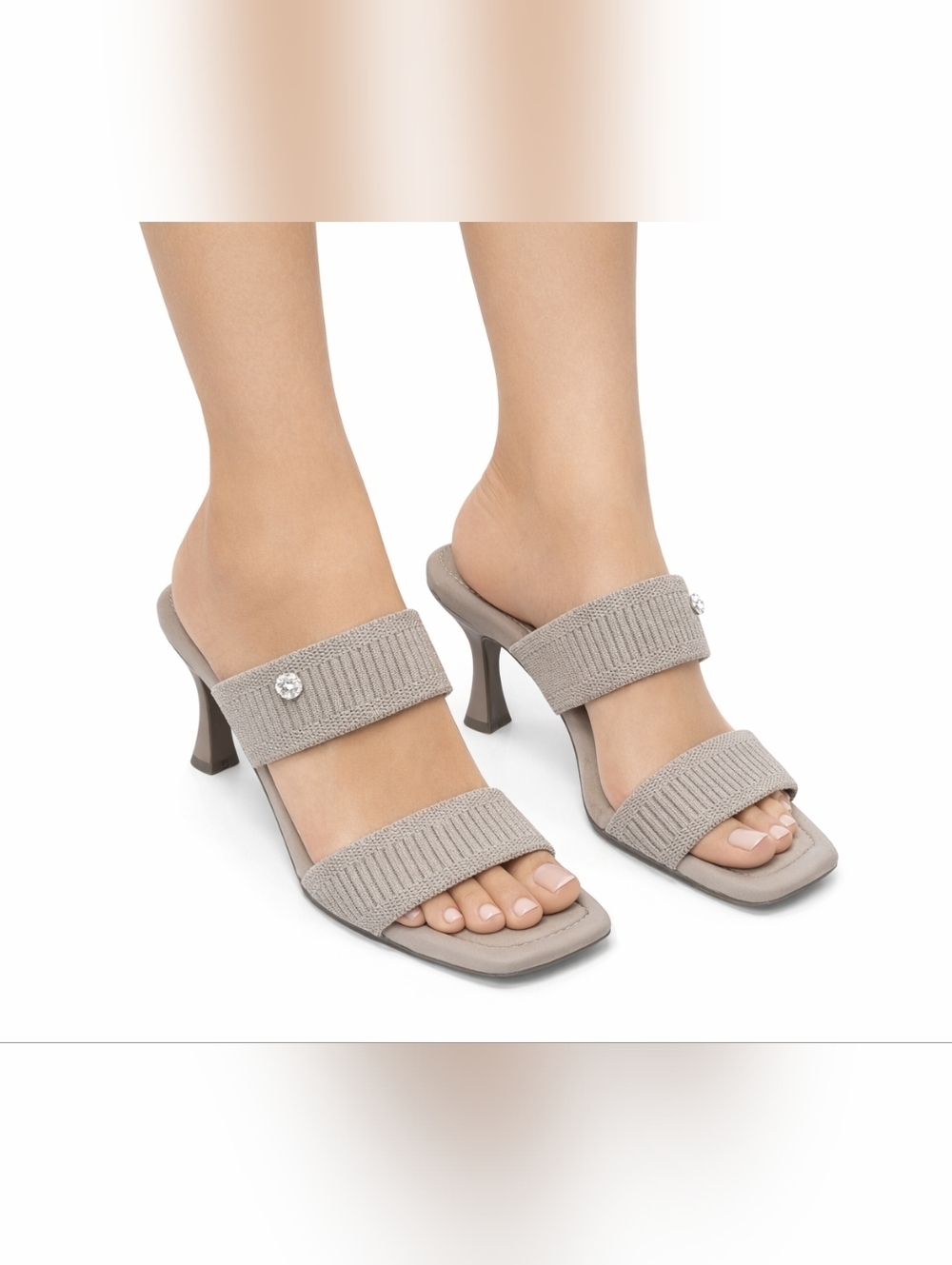 Anne Klein Beige Double-Strap Kitten Heel Mules
